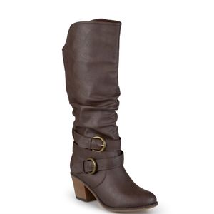 Dk. Brown double Buckle Slouch High Heel Boot